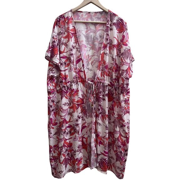 NWT Cupshe Open Front Elasticize Waist Tie Tropical Beach Cover Up Kimono XL - Picture 3 of 12